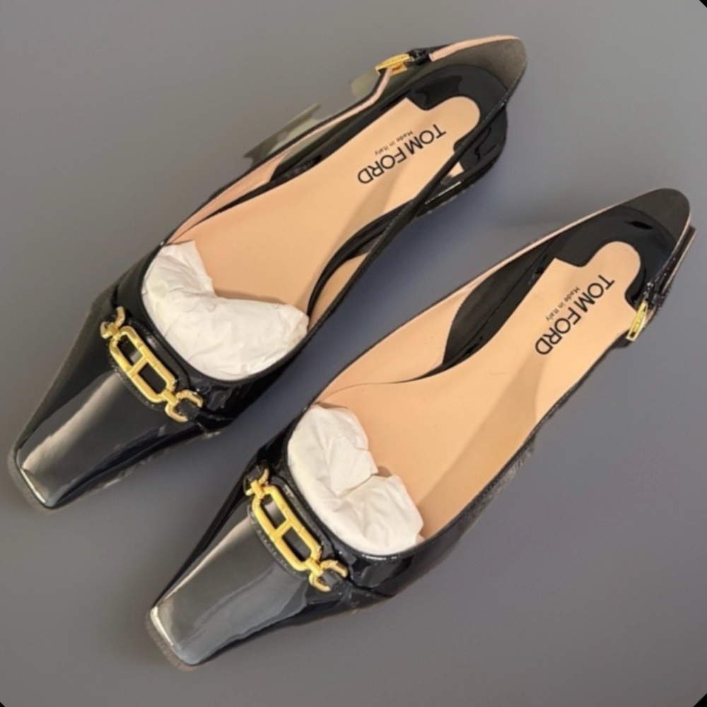 🛑 SOLD 🛑 TOM FORD 
Black Patent Leather Slingback Flats 
Women’s US 8
